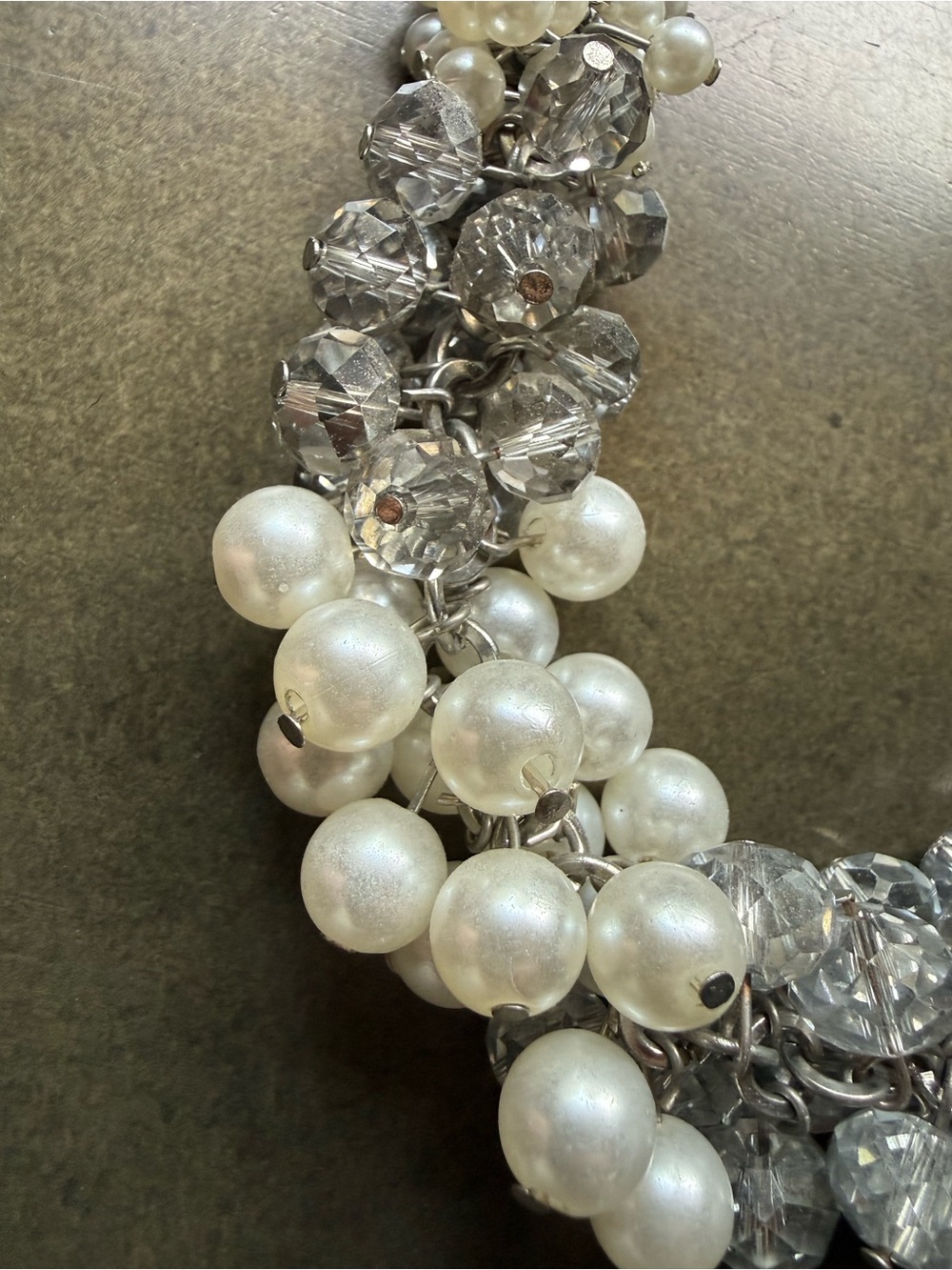 Whit House Black Market Elegant Pearl & Crystal Cluster Necklace - White